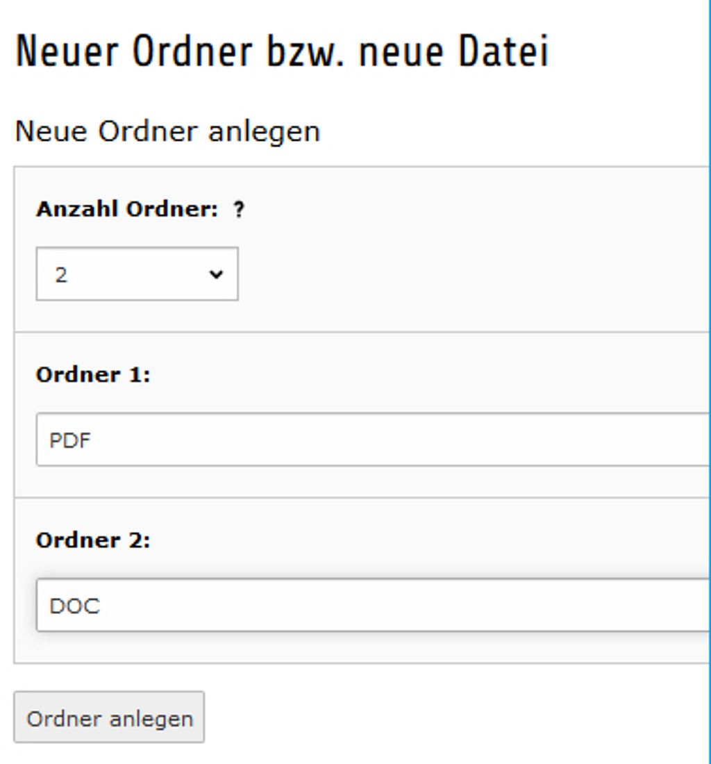 Typo3 Backend - Dateiliste - Ordner anlegen