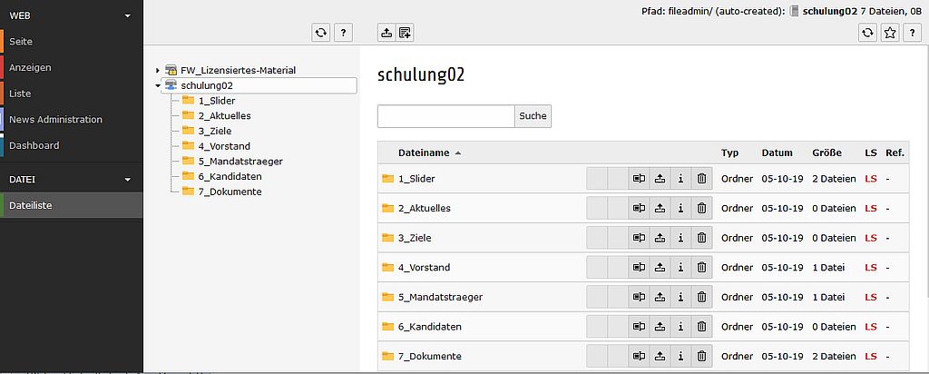 Typo3 Backend - Dateiliste Menü