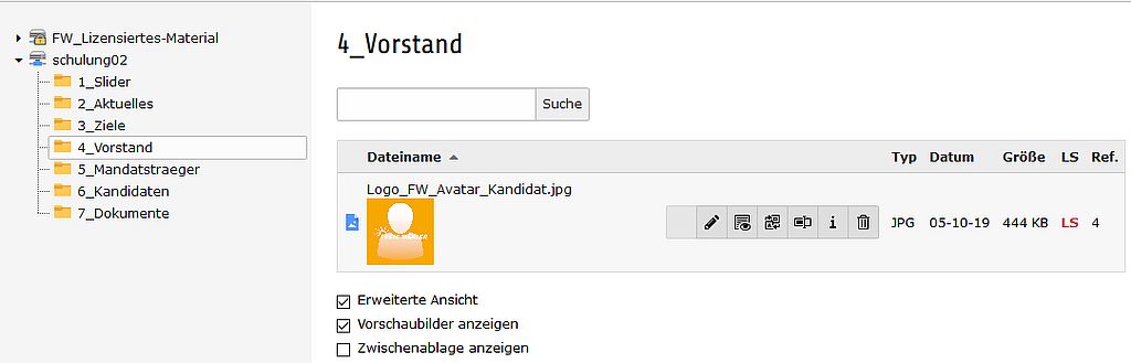 Typo3 Backend - Dateiliste - Ansicht einer Datei